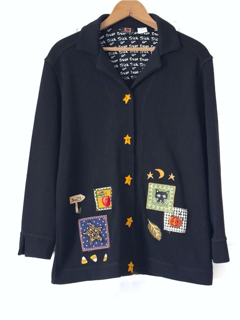 Onque Casuals Halloween Button Front Cardigan Womens Medium Black Cat Pumpkin